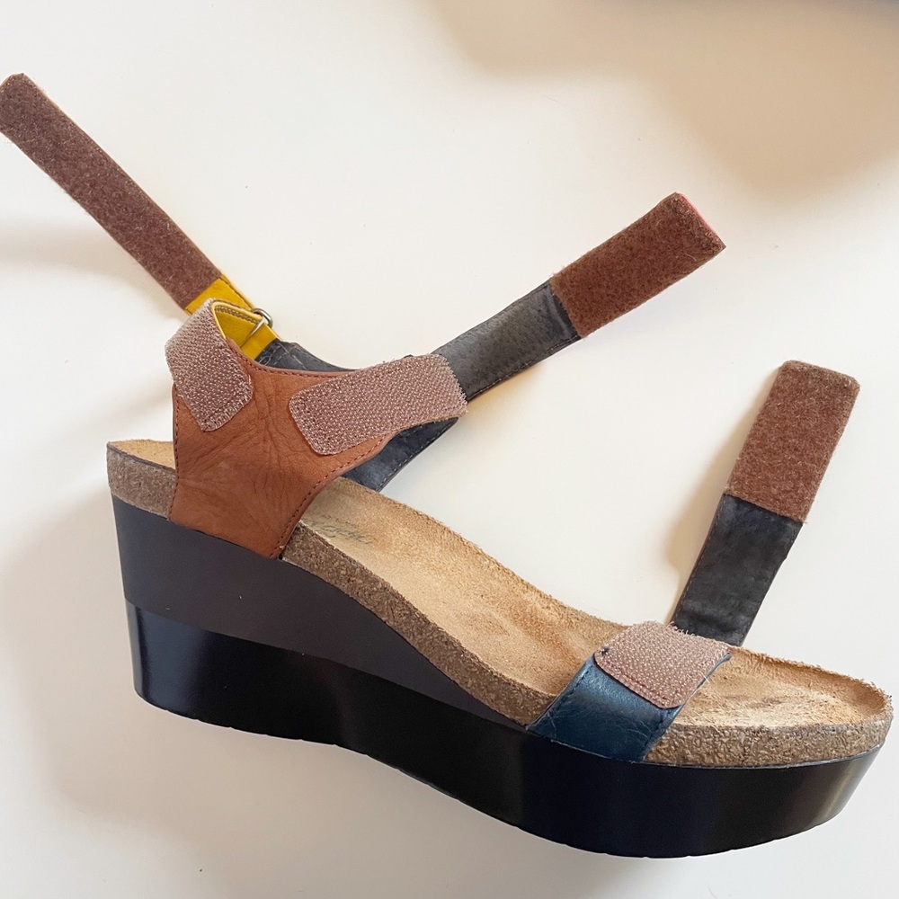 NAOT Genuine Leather Adjustable Color Block Wedge Sandals | 10/10.5 - Picture 7 of 10